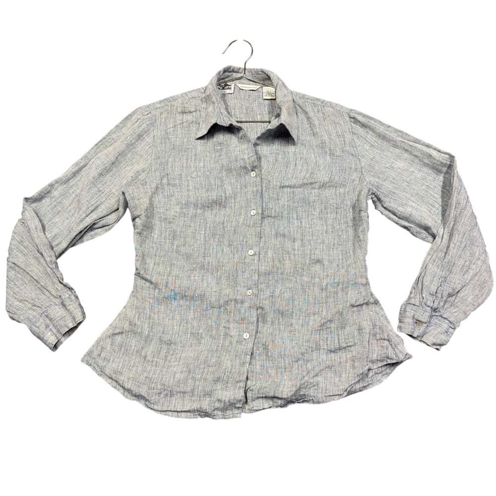 Richard Malcolm Shirt Womens L Blue Irish Linen Button Down Peplum Back Classic